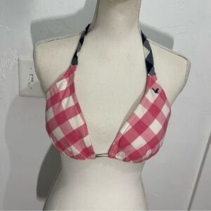 American Eagle pink & Blue Check Halter Bikini Top Large
